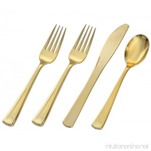 Adorn Plastic Gold cutlery 25 Servings Set | Includes 50 Gold forks 25 Gold spoons 25 Gold knives | 100 Count - B01DAE8F7M